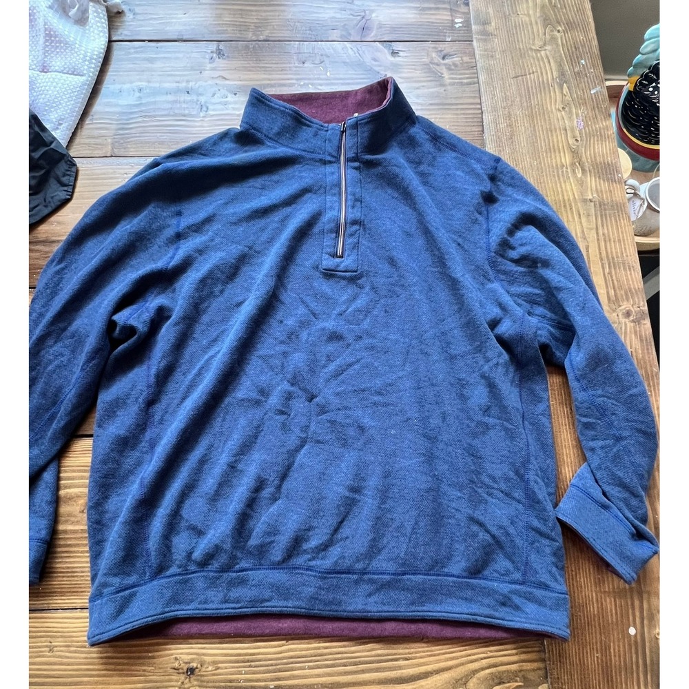 Tommy Bahama Mens Blue Textured Half Zip Pullover Mock Neck Sweater Large